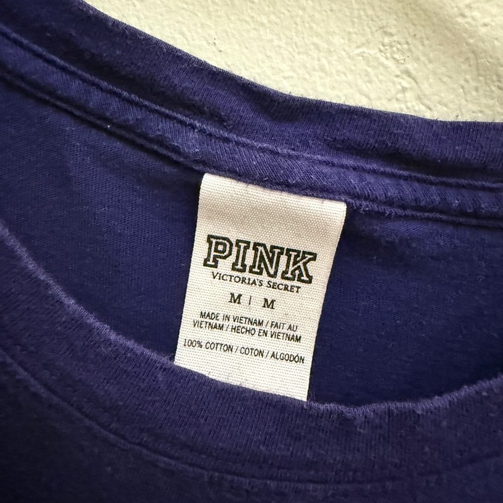 PINK Victorias Secret medium jersey shirt m Long Sleeve purple blue sequins - Picture 3 of 9
